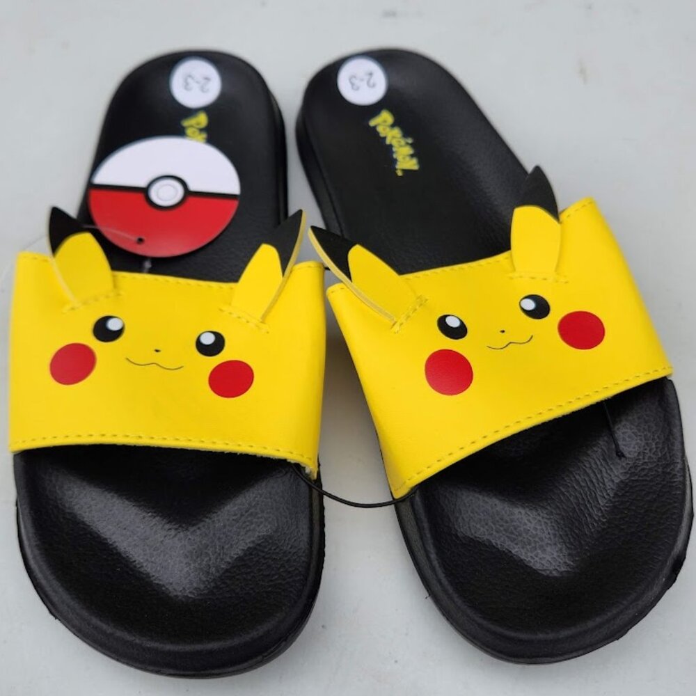 NEW Boy's Size 3 Sandals Pikachu Pokemon Yellow Black Slides Shoes Pokémon Brand